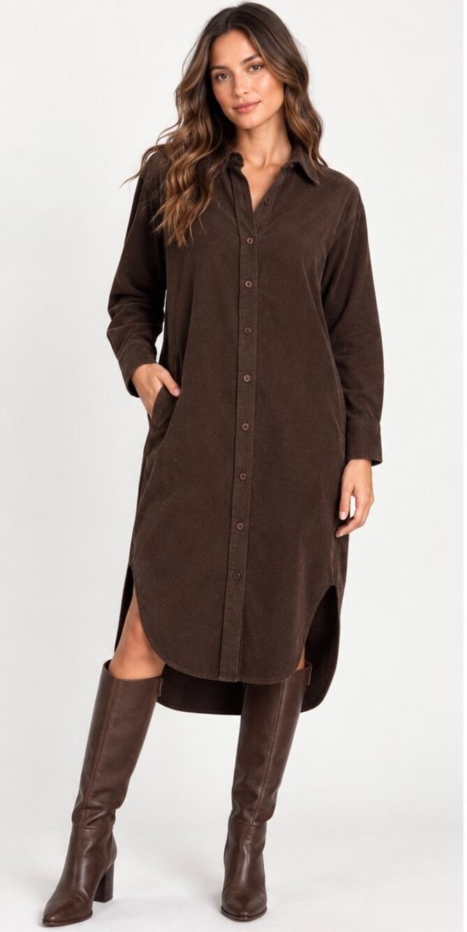 Madewell Corduroy Midi Shirtdress Dark Carob Brown XXS NWOT